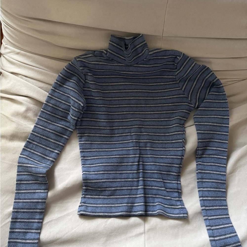 Brandy Melville Blue and Gray Striped Turtleneck